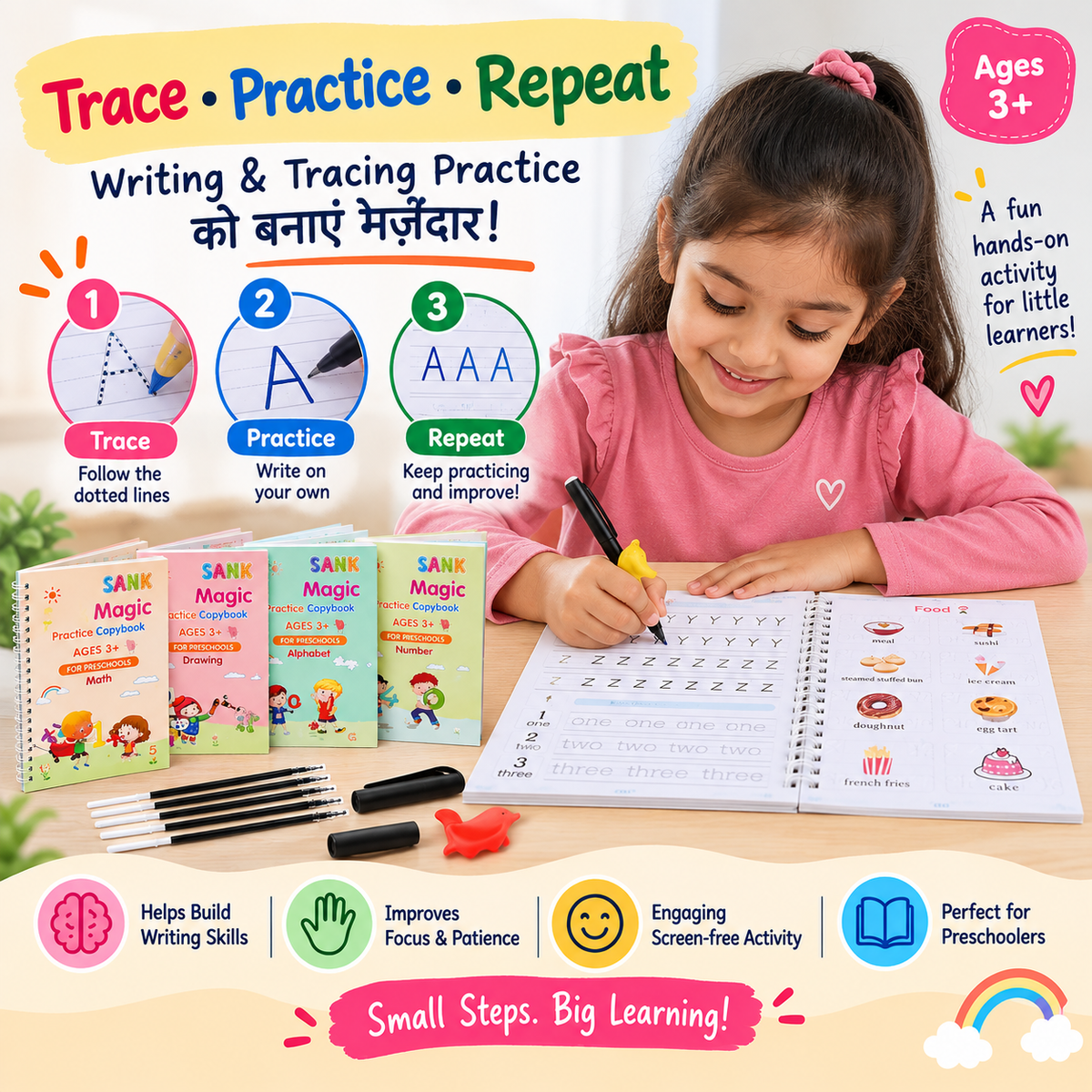 Magic Practice Copybook Set for Handwriting | 4 Books + 10 Refills